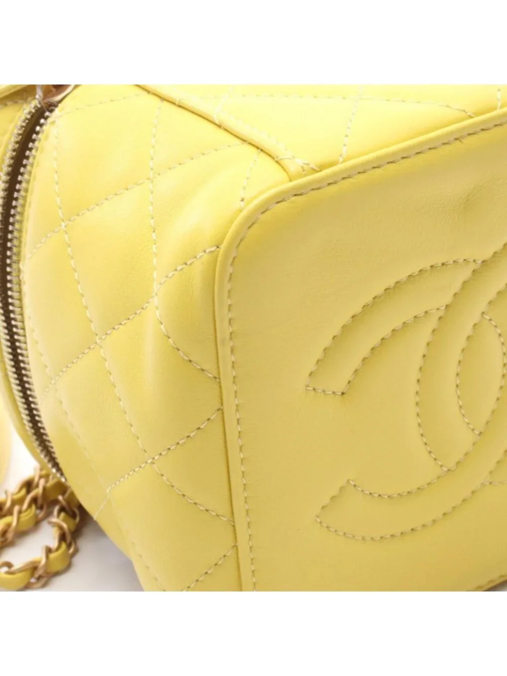 Chanel Shoulder Bag Quilted Yellow Leather Small Vanity 2-Way Chain